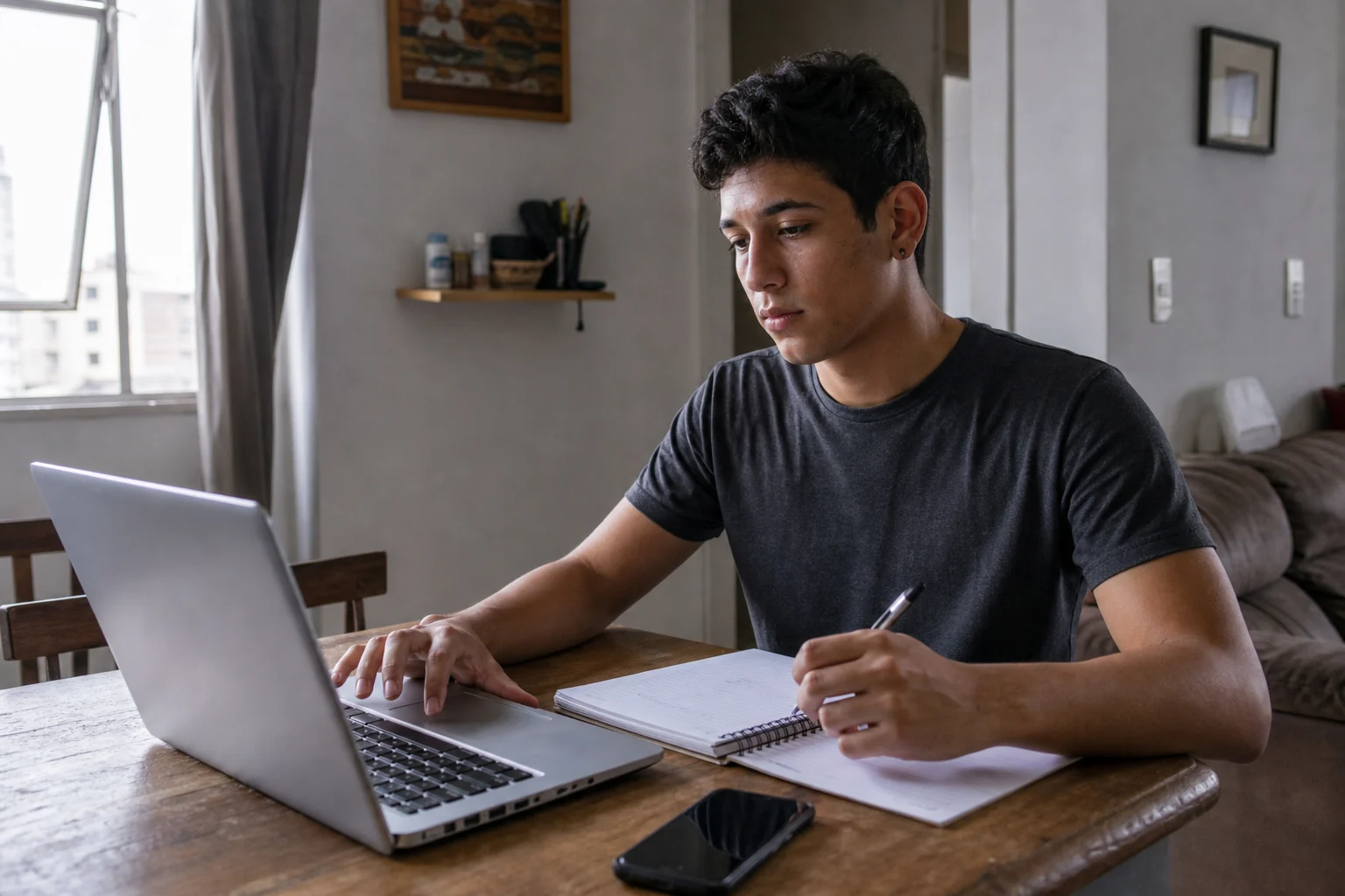 Pessoa jovem organizando informações para o primeiro currículo